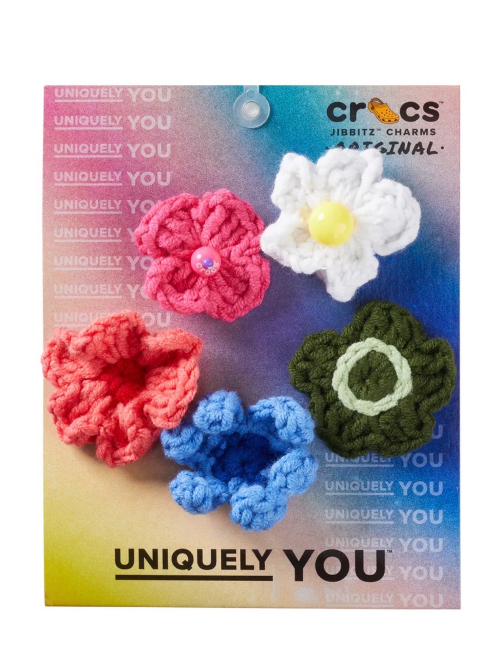 CROCS Crochet Flower Jibbitz Charm Set - Pink, White, Red, Blue, Green